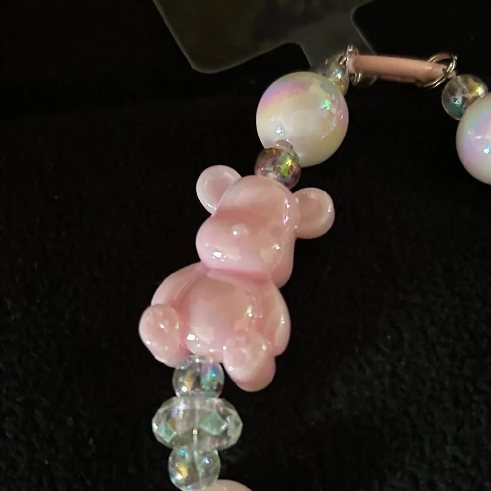 Pink and Clear Beaded Phone Charm
